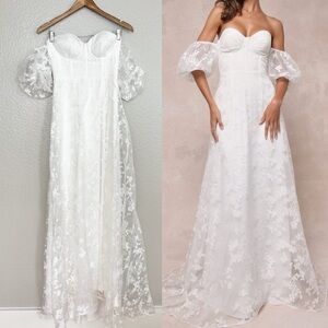 NWOT Romantic Dedication White Floral Off-the-Shoulder Maxi Dress